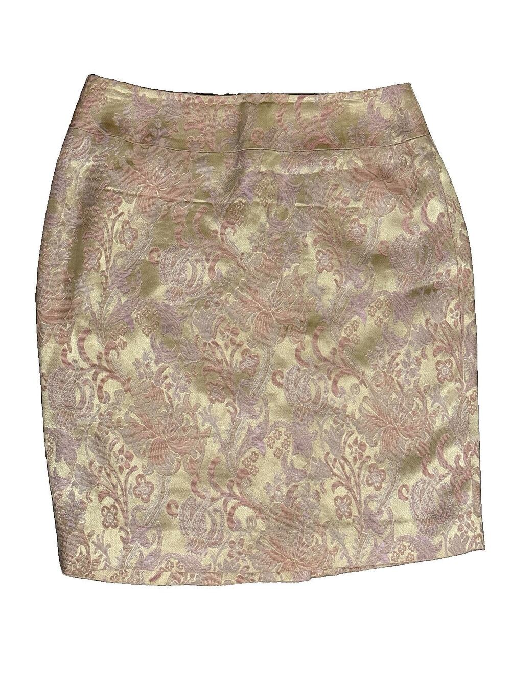 Vintage Albert Nipon Boutique Jacquard Skirt 4P Pink Gold Floral Brocade Small
